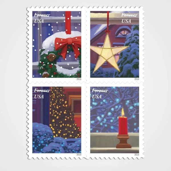 Holiday_Windows_Stamps_1 Holiday Windows Stamps - Forever First Class Postage Stamps