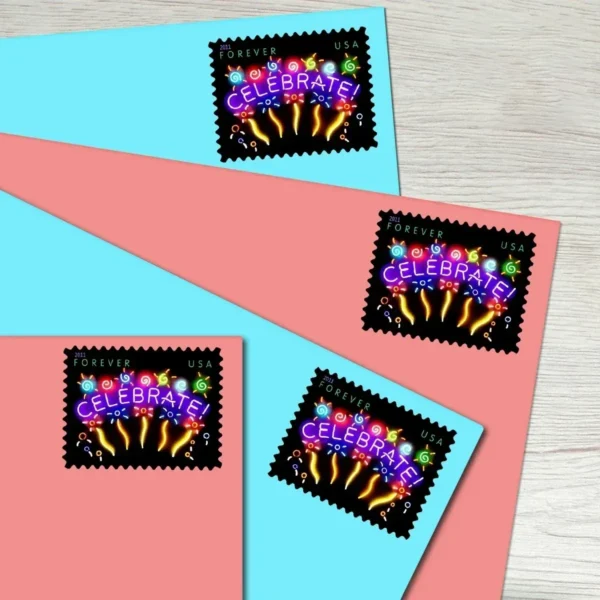 Neon_Celebrate_Stamps_2 Neon Celebrate! Stamps - Forever First Class Postage Stamps