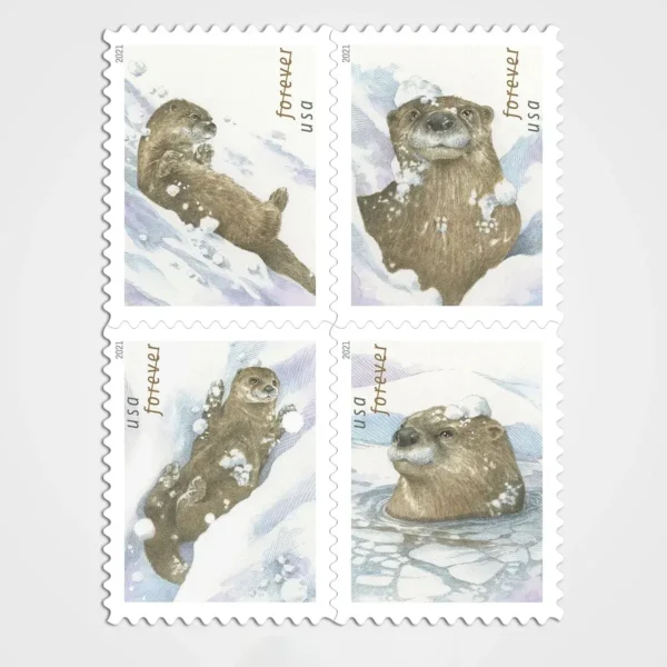 Otters_in_Snow_Stamps_1 Otters in Snow Stamps - Forever First Class Postage Stamps