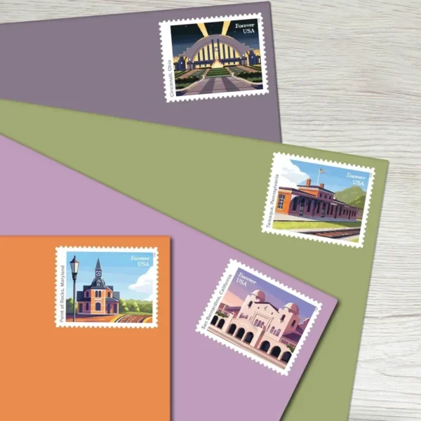 Railroad Stations Stamps - Forever First Class Postage Stamps