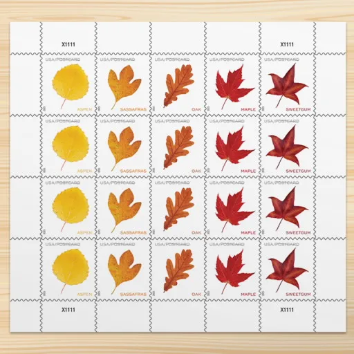 Vibrant Leaves Postcard Stamps
